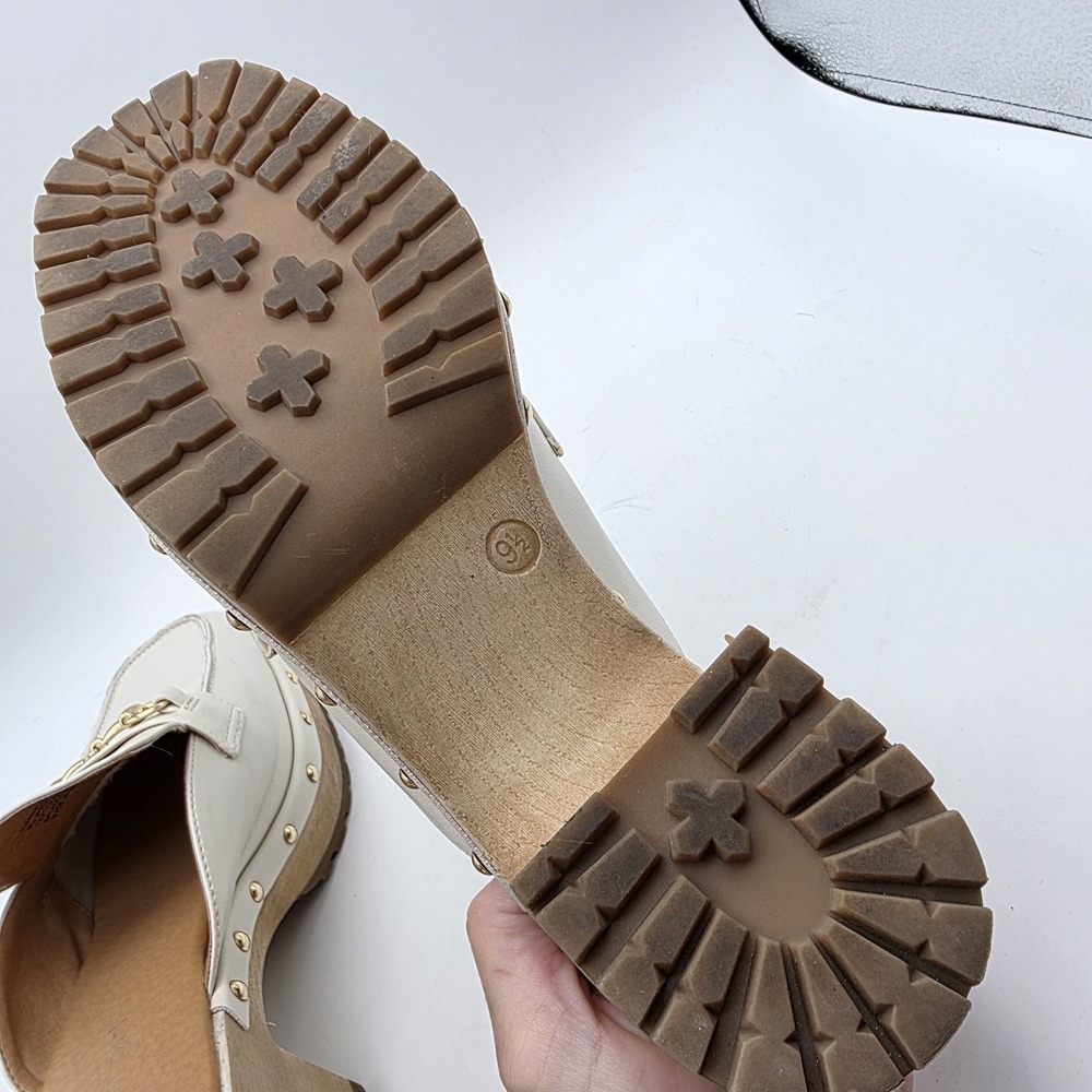 Madden Girl Clogs 9.5 Y2K Suzanne Platform  Mule Heels Ivory Bit Bridle Studded - Picture 12 of 13